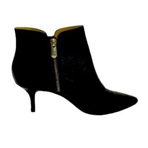 Adrienne Vittadini Senji Women's Black Leather Booties Dual Zipper Size 8